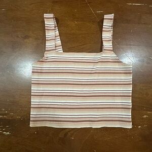 American Eagle Outfitters Striped Crop Top in Cream and Brown